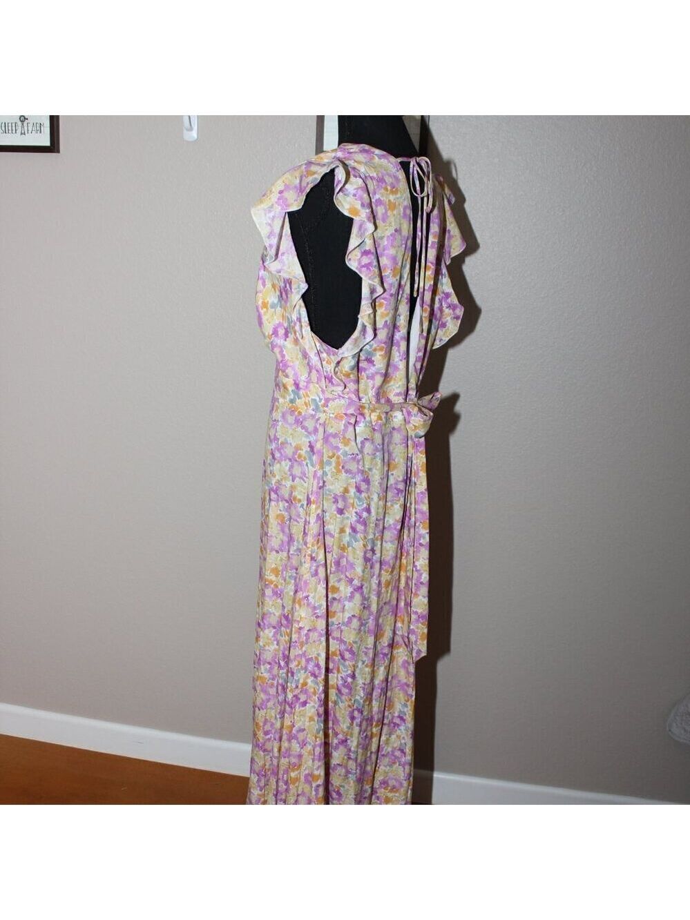 Showpo Womens Dyliah Frill Plunge Maxi Dress Floral Thigh High Split Size 14 NWT - Picture 4 of 11